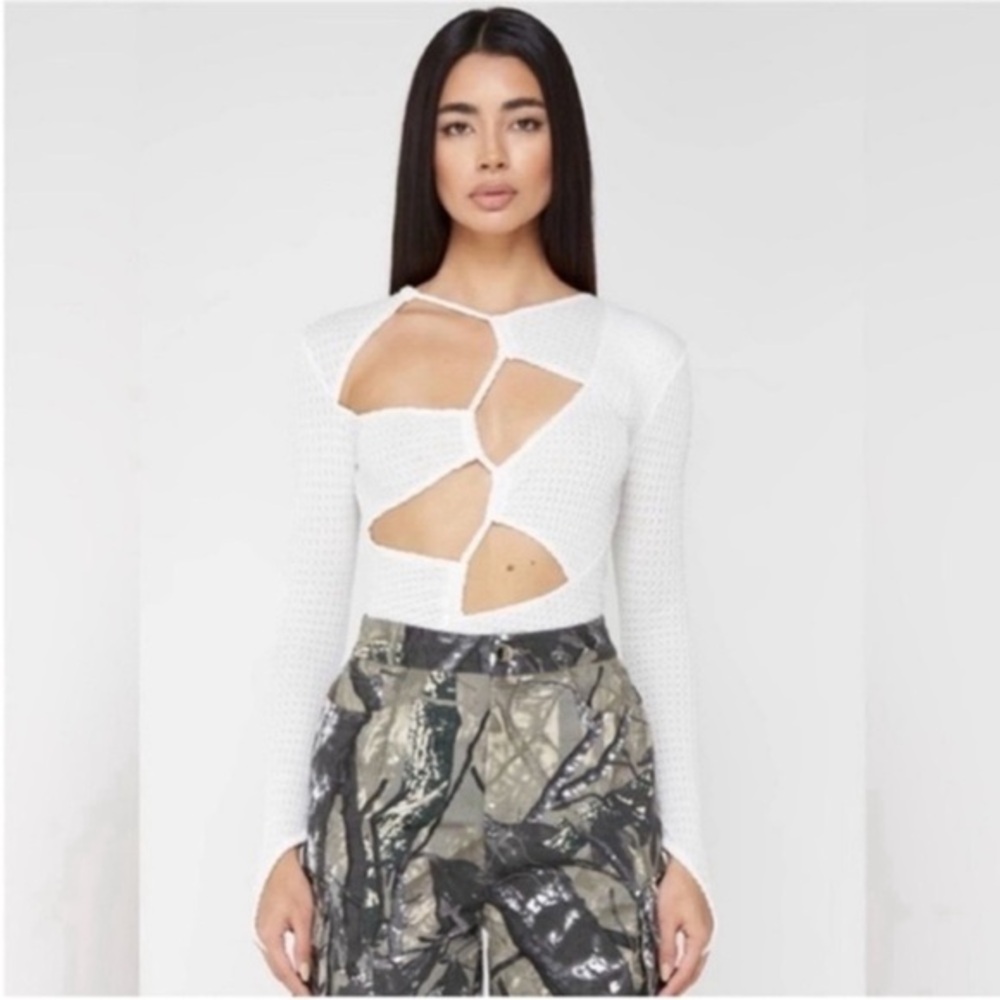 Maniere De Voir White Cut-Out Bodysuit